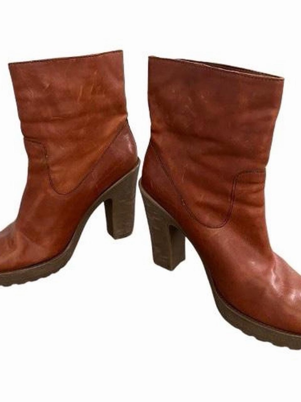 Coach Women's Brown Leather Block Heel Ankle Boots